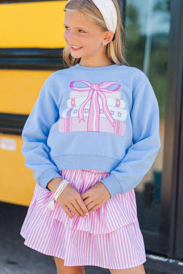 Girls: Books With A Bow Blue Graphic Sweatshirt