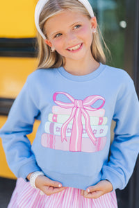 Girls: Books With A Bow Blue Graphic Sweatshirt