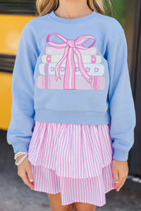 Girls: Books With A Bow Blue Graphic Sweatshirt