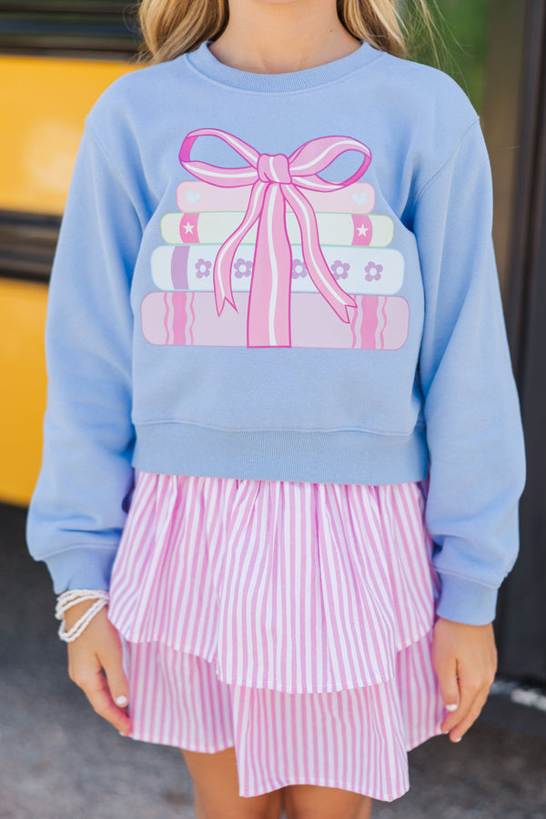 Girls: Books With A Bow Blue Graphic Sweatshirt