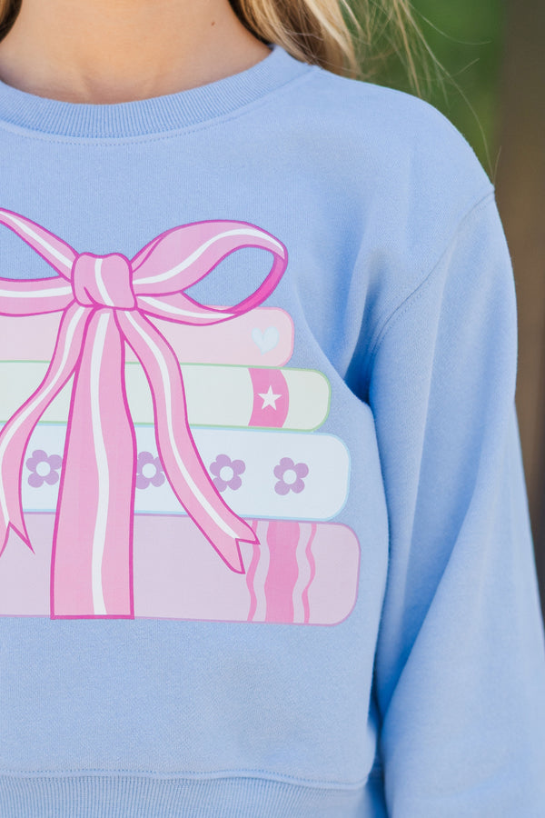 Girls: Books With A Bow Blue Graphic Sweatshirt