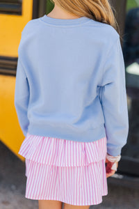 Girls: Books With A Bow Blue Graphic Sweatshirt