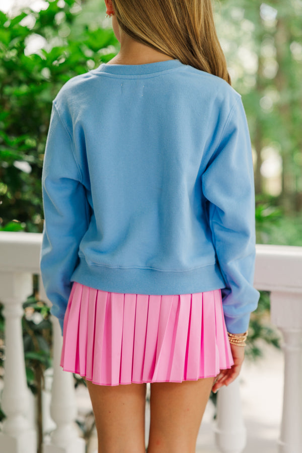 Girls: Apples & Gingham Bows Blue Graphic Sweatshirt