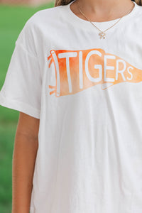 Girls: Tigers Pennant White Graphic Tee