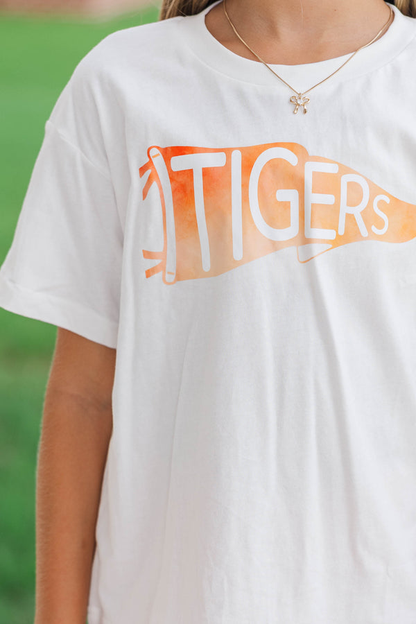 Girls: Tigers Pennant White Graphic Tee