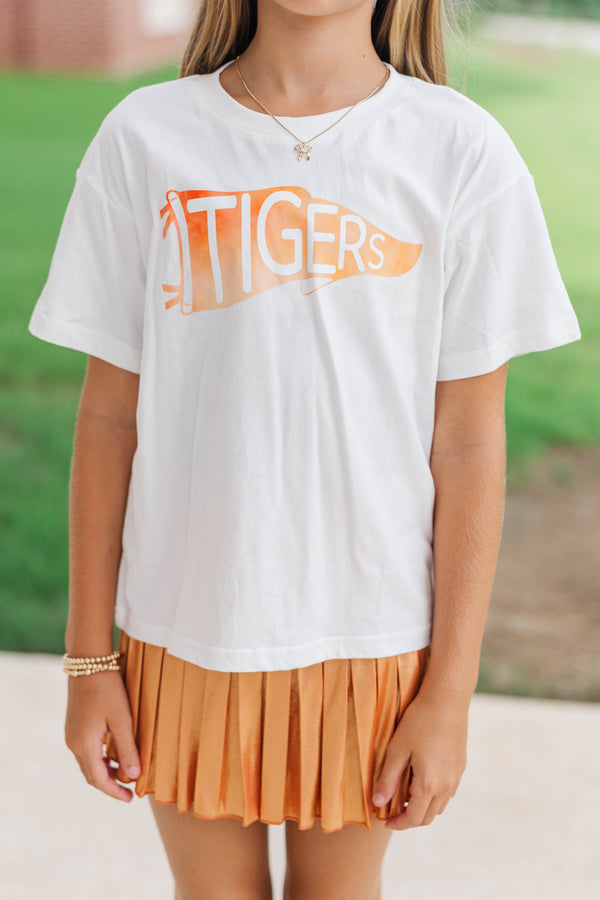 Girls: Tigers Pennant White Graphic Tee