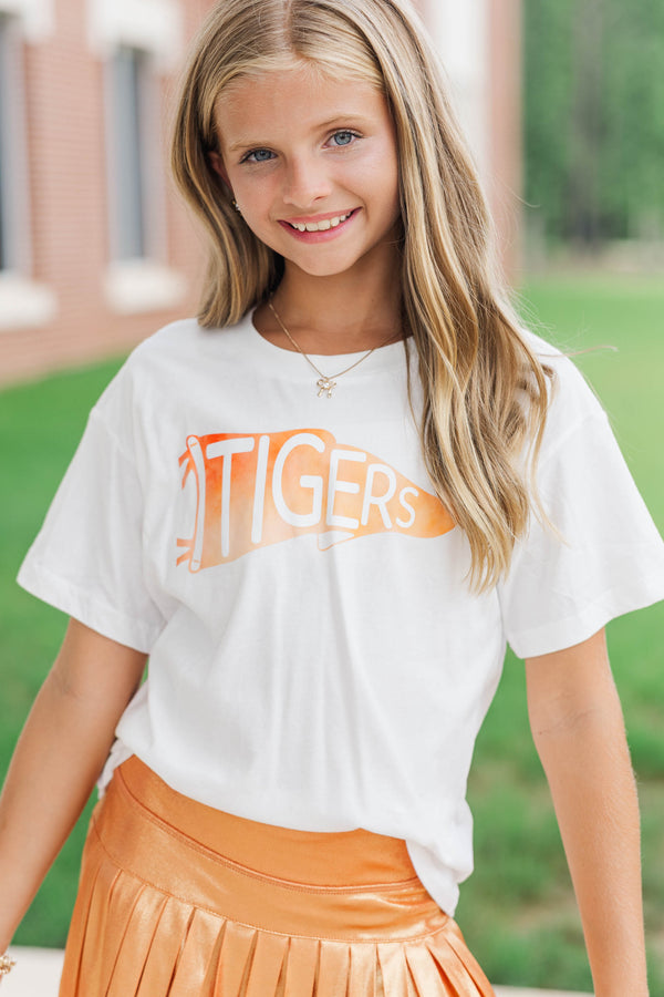 Girls: Tigers Pennant White Graphic Tee