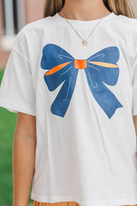Girls: Always On Your Team Blue and Orange Bow Graphic Tee