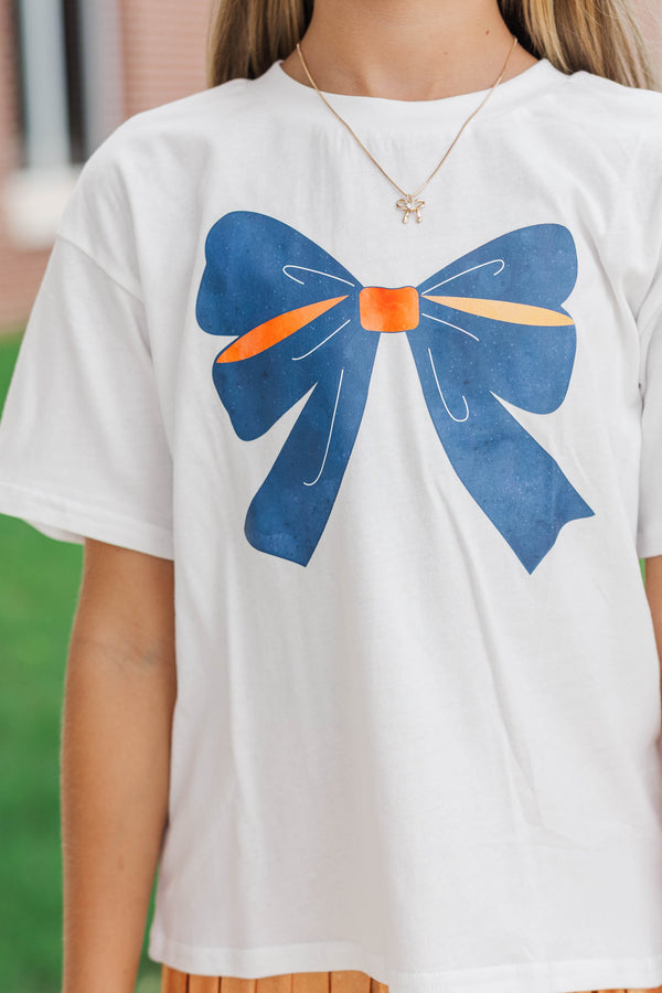 Girls: Always On Your Team Blue and Orange Bow Graphic Tee