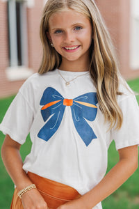 Girls: Always On Your Team Blue and Orange Bow Graphic Tee
