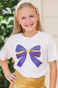 Girls: Always On Your Team Purple & Yellow Bow Graphic Tee