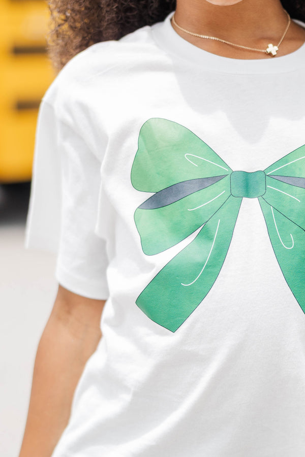 Girls: Always On Your Team Green & Gray Bow Graphic Tee