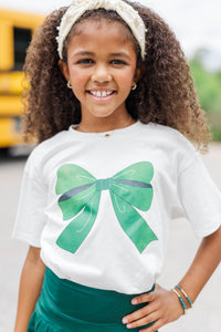 Girls: Always On Your Team Green & Gray Bow Graphic Tee