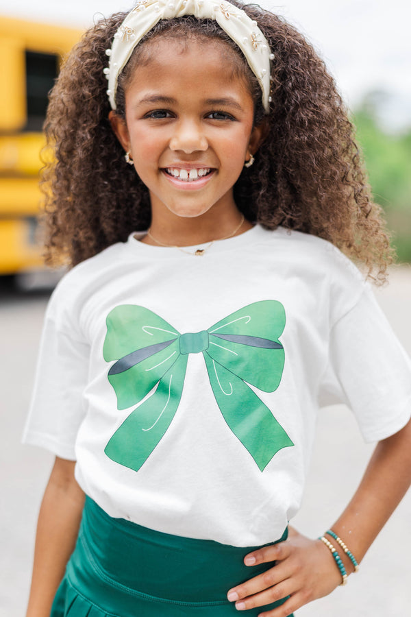 Girls: Always On Your Team Green & Gray Bow Graphic Tee