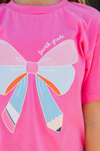 Girls: Fourth Grade Bow Fuchsia Graphic Tee