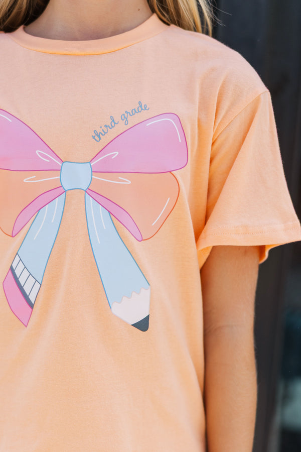 Girls: Third Grade Bow Coral Graphic Tee