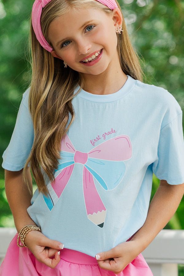 Girls: First Grade Bow Light Blue Graphic Tee