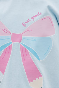 Girls: First Grade Bow Light Blue Graphic Tee