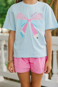Girls: First Grade Bow Light Blue Graphic Tee