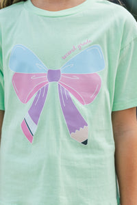 Girls: Second Grade Bow Mint Graphic Tee