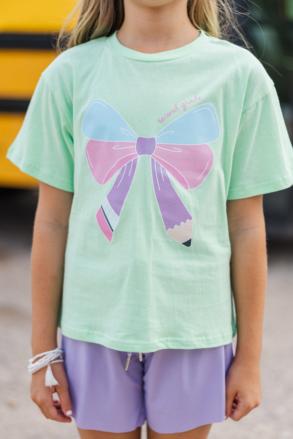 Girls: Second Grade Bow Mint Graphic Tee