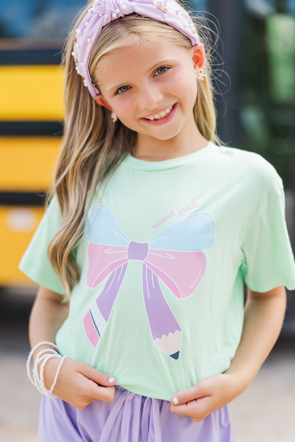 Girls: Second Grade Bow Mint Graphic Tee