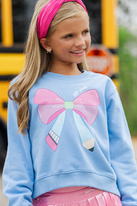 Girls: Fifth Grade Bow Sky Blue Graphic Sweatshirt