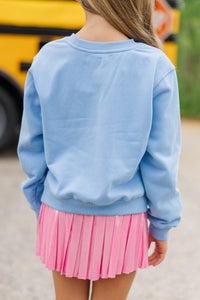 Girls: Fifth Grade Bow Sky Blue Graphic Sweatshirt