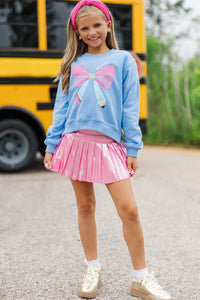 Girls: Fifth Grade Bow Sky Blue Graphic Sweatshirt