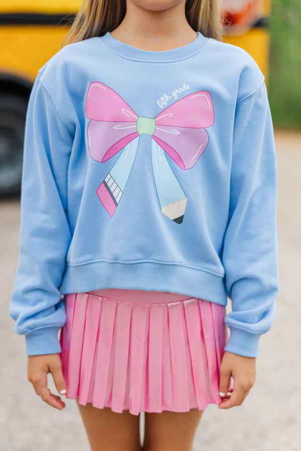 Girls: Fifth Grade Bow Sky Blue Graphic Sweatshirt