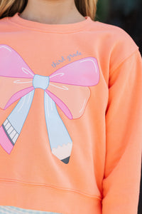 Girls: Third Grade Bow Coral Graphic Sweatshirt