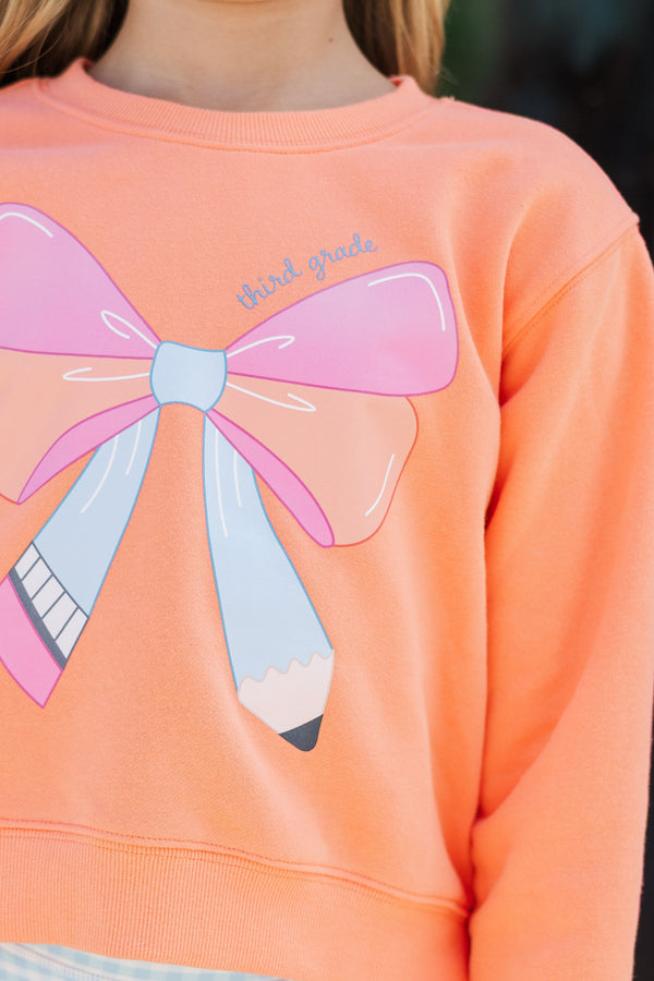 Girls: Third Grade Bow Coral Graphic Sweatshirt