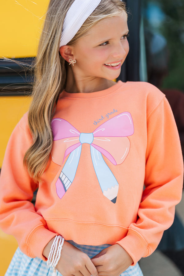 Girls: Third Grade Bow Coral Graphic Sweatshirt