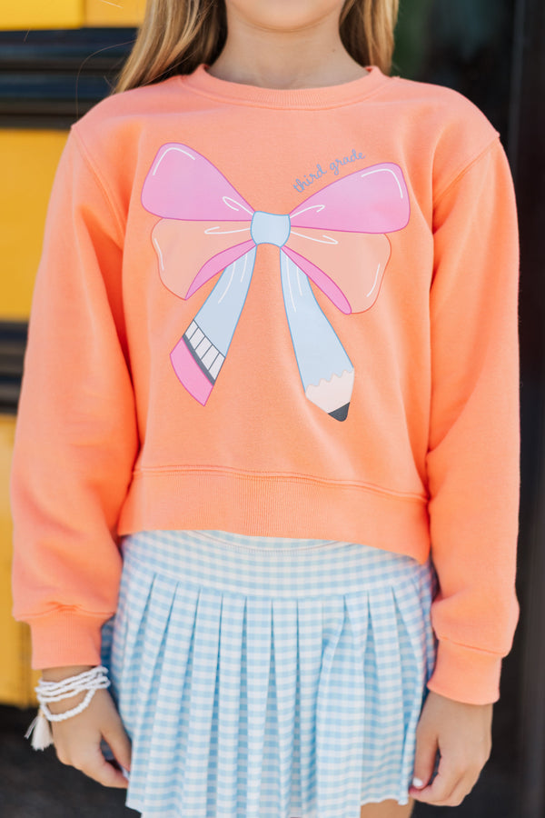 Girls: Third Grade Bow Coral Graphic Sweatshirt