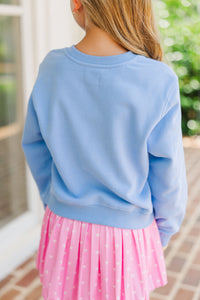 Girls: First Grade Bow Sky Blue Graphic Sweatshirt
