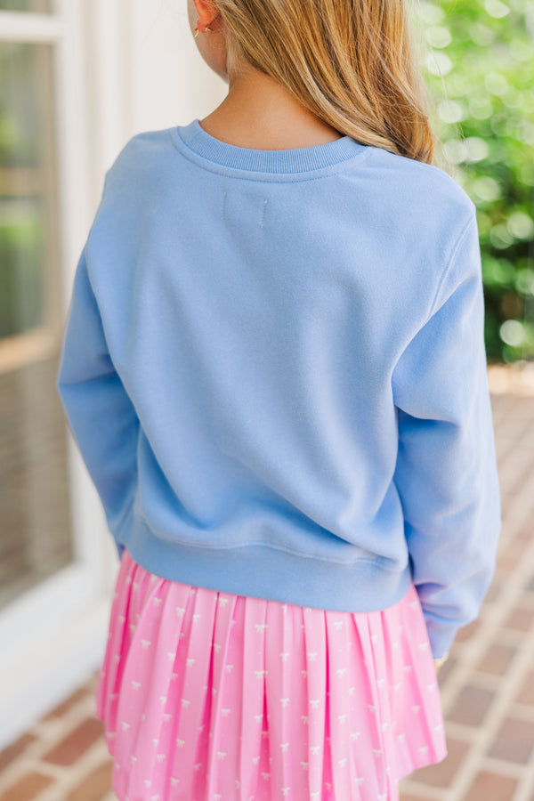 Girls: First Grade Bow Sky Blue Graphic Sweatshirt