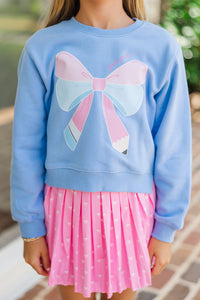 Girls: First Grade Bow Sky Blue Graphic Sweatshirt