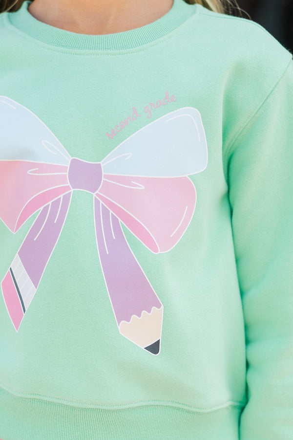 Girls: Second Grade Bow Mint Graphic Sweatshirt