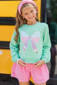 Girls: Second Grade Bow Mint Graphic Sweatshirt