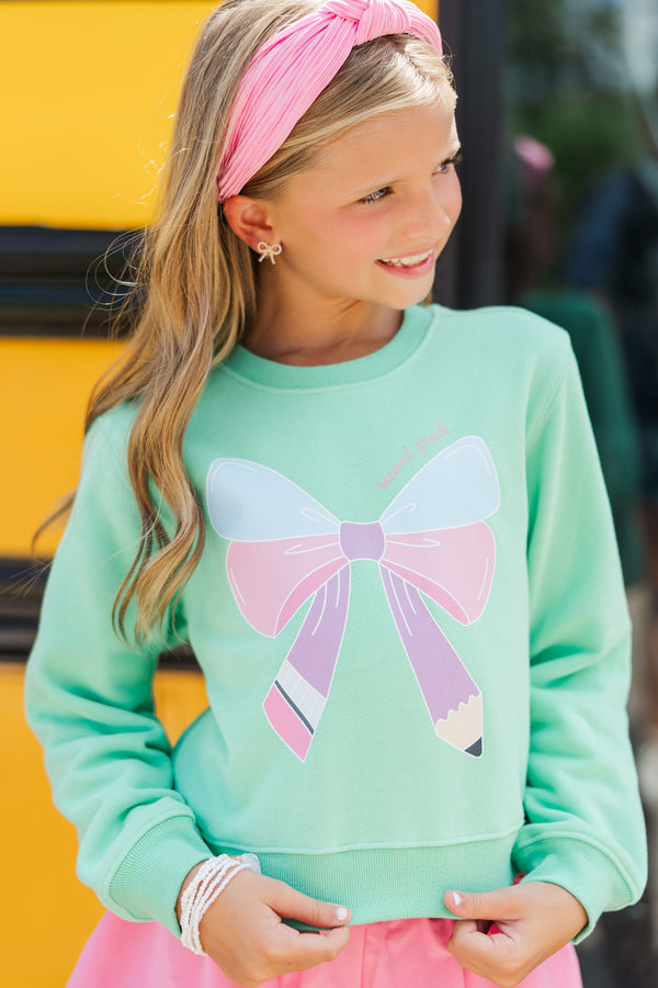 Girls: Second Grade Bow Mint Graphic Sweatshirt