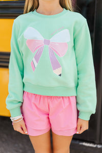 Girls: Second Grade Bow Mint Graphic Sweatshirt