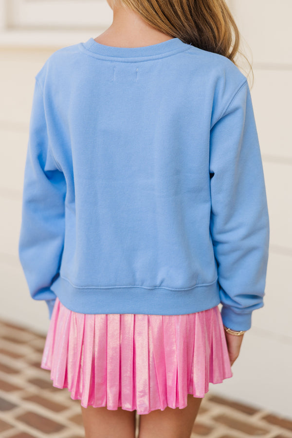 Girls: So Many Smiles Light Blue Graphic Sweatshirt