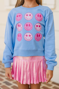 Girls: So Many Smiles Light Blue Graphic Sweatshirt