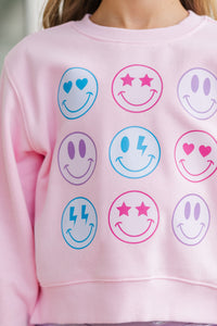 Girls: So Many Smiles Blush Pink Graphic Sweatshirt