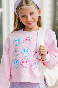 Girls: So Many Smiles Blush Pink Graphic Sweatshirt