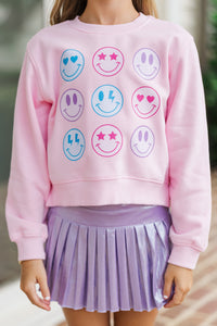 Girls: So Many Smiles Blush Pink Graphic Sweatshirt