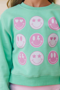 Girls: So Many Smiles Mint Green Graphic Sweatshirt