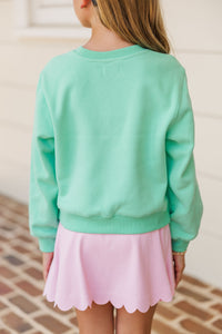 Girls: So Many Smiles Mint Green Graphic Sweatshirt