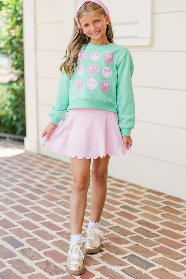 Girls: So Many Smiles Mint Green Graphic Sweatshirt