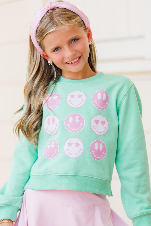 Girls: So Many Smiles Mint Green Graphic Sweatshirt